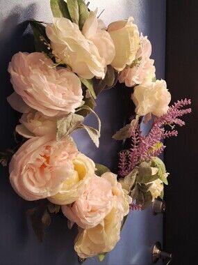Romantic Blush Rose & Yellow Ranunculus Wreath